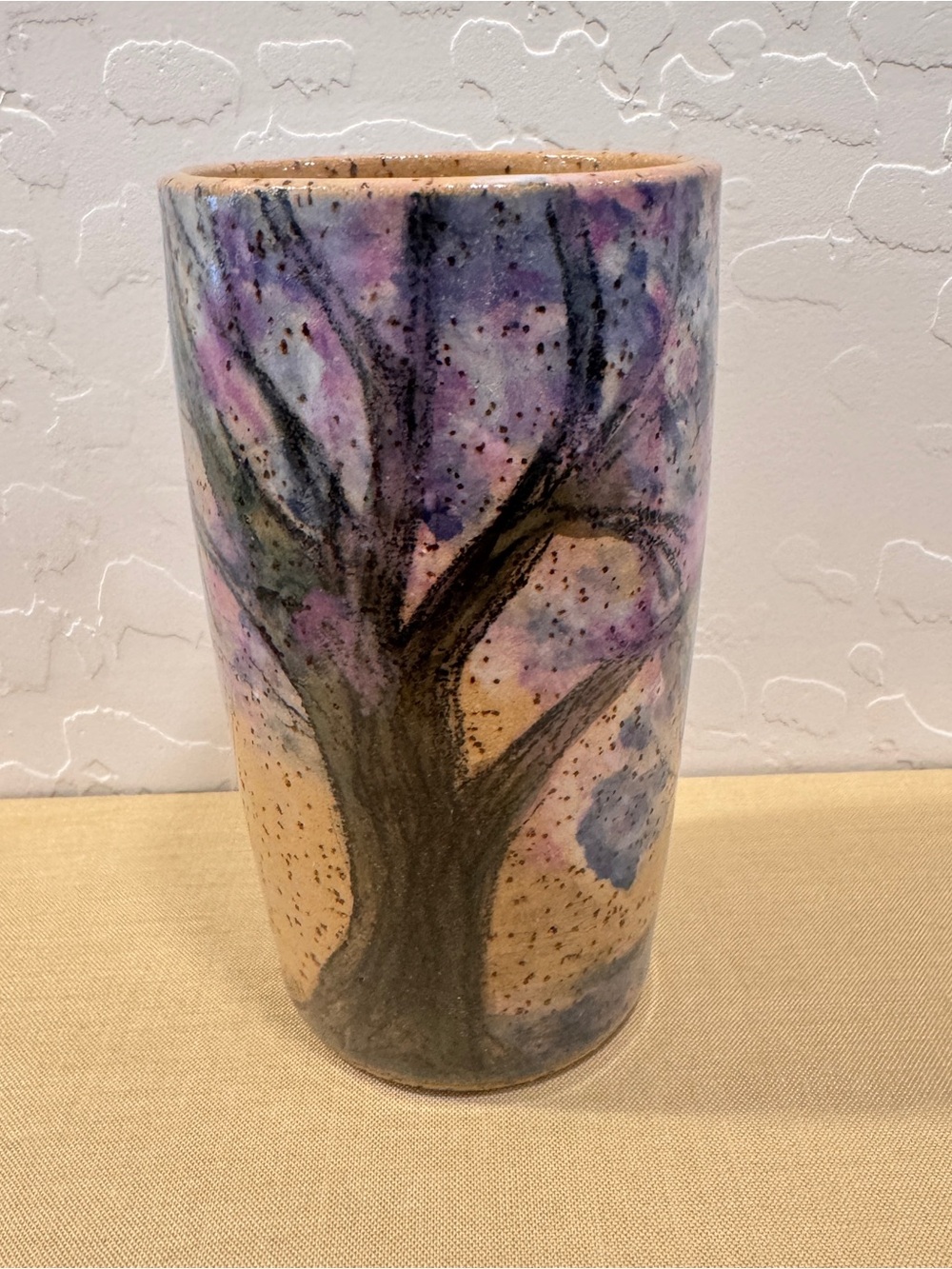 Hand-Painted Ceramic Tree Tumbler Cup Clay Madness Signed Watercolor Look